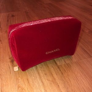 Chanel Cosmetics Makeup Bag Red Velvet CC Charm